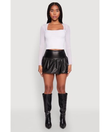 Leather Look High Waisted Bubble Skirt