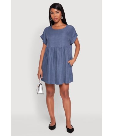 Linen Fixed Cuff Babydoll Shift Dress