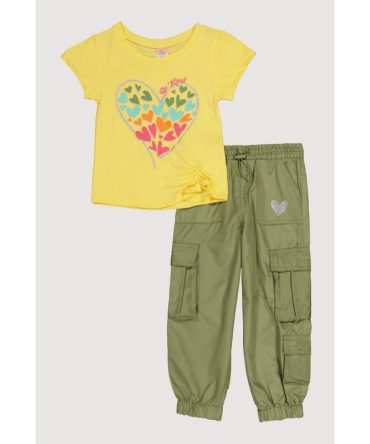 Little Girls Be Kind Heart Glitter Graphic Top and Joggers