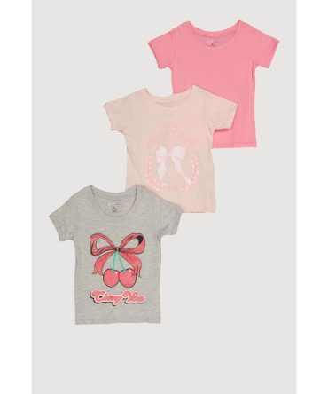 Little Girls Cherry Vibes Glitter Graphic Tees 3 Pack