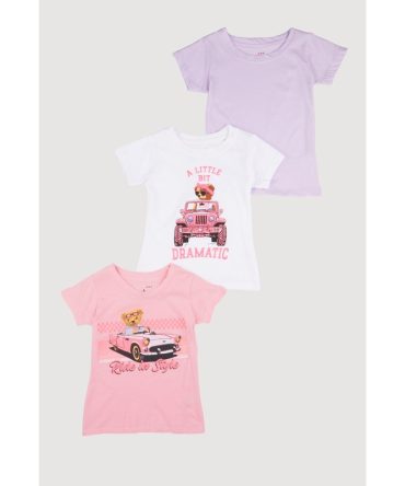 Little Girls Ride In Style Bear Graphic Tees 3 Pack
