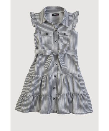 Little Girls Striped Tie Waist Belted Tiered Dress