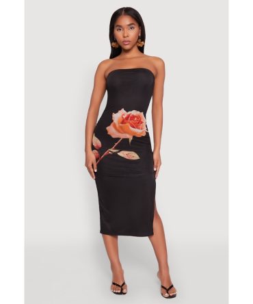 Madden Girl Mesh Rose Graphic Tube Dress