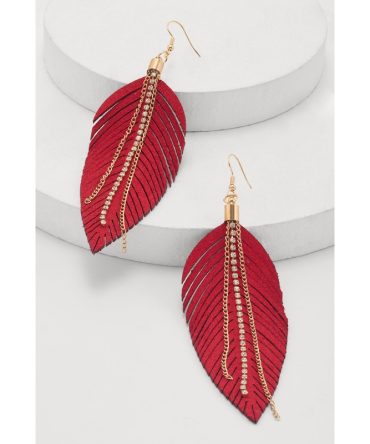 Rhinestone Chain Fringe Leaf Drop Earrings