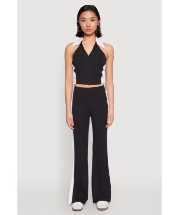 Side Stripe Slit Hem Pintuck Pants