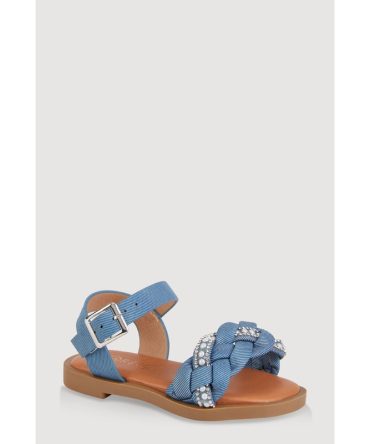 Toddler Girls Faux Pearl Rhinestone Braided Strap Sandals