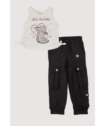 Toddler Girls Lets Go Girls Glitter Graphic Tank Top and Cargo Joggers