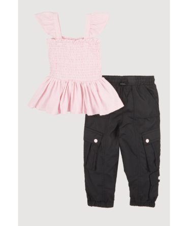Toddler Girls Smocked Peplum Top and Cargo Pocket Joggers