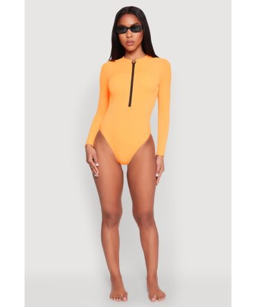 Zip Front Rash Guard One Piece Swimsuit